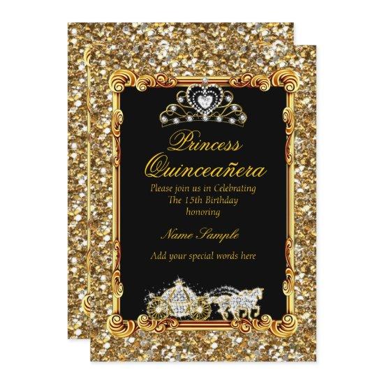 Quinceanera Gold Black Horse Carriage Fairytale