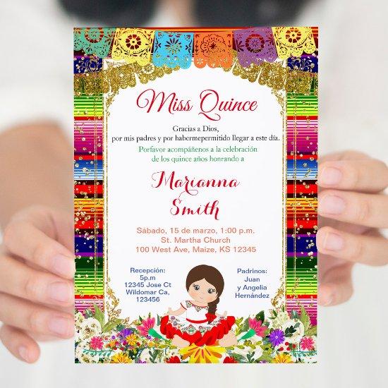 Quinceanera Gold Colorful Mexican Miss Quince