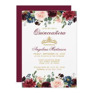 Quinceanera Gold Crown Burgundy Blue Floral Photo