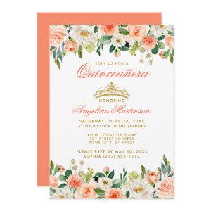 Quinceanera Gold Crown Coral Floral