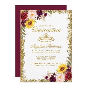 Quinceanera Gold Crown Watercolor Floral Photo