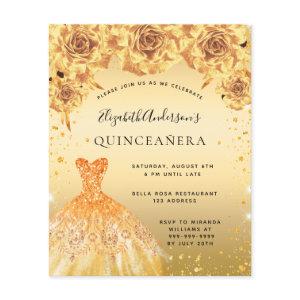 Quinceanera gold dress floral budget  flyer