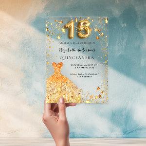 Quinceanera gold dress stars clear acrylic