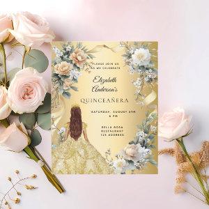 Quinceanera gold dress yellow florals