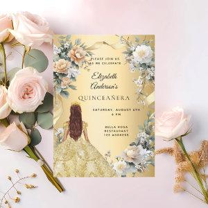 Quinceanera gold dress yellow florals