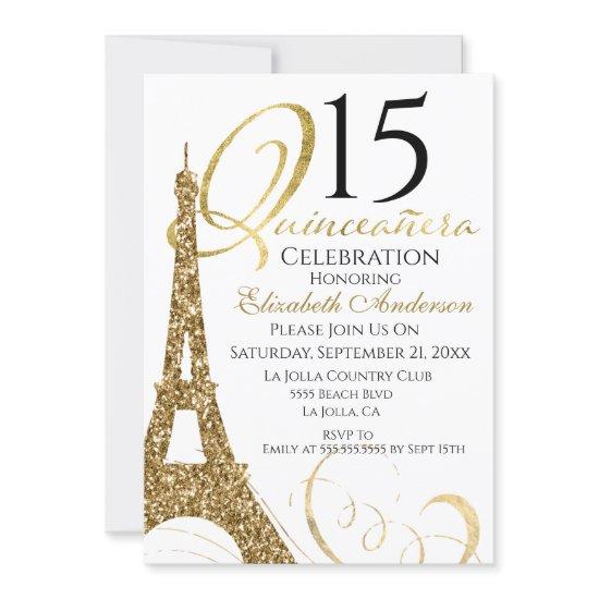 Quinceanera Gold Eiffel Tower 15th Birthday