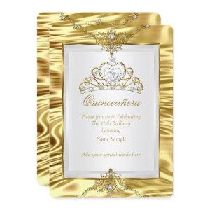 Quinceanera Gold Faux Foil White Pearl Tiara