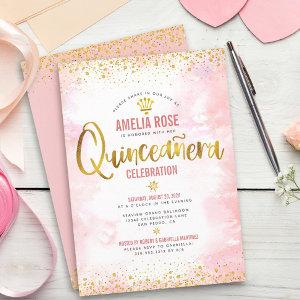 Quinceañera Gold Foil Blush Pink Watercolor Chic