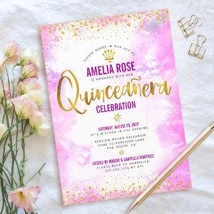 Quinceañera Gold Foil Pink Watercolor Elegant Chic