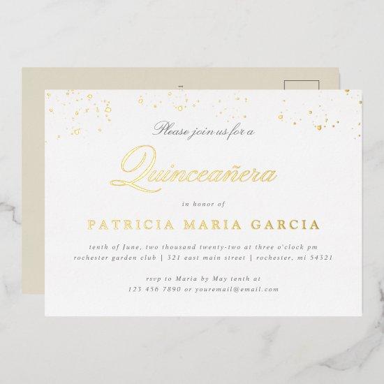 Quinceanera gold foil postcard