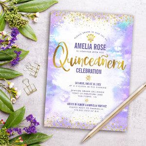 Quinceañera Gold Foil Purple Watercolor Elegant