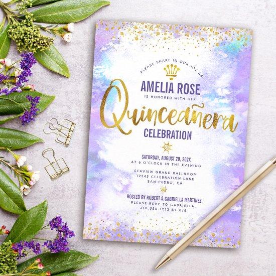 Quinceañera Gold Foil Purple Watercolor Elegant
