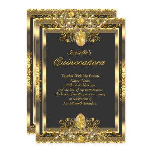 Quinceanera Gold Gems Black 15th Birthday