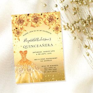 Quinceanera gold glitter dress floral glamorous