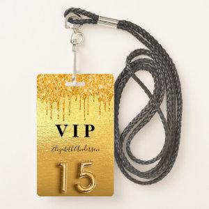 Quinceanera gold glitter drips badge