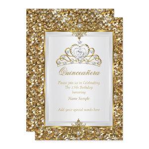 Quinceanera Gold Glitter White Pearl Tiara 2