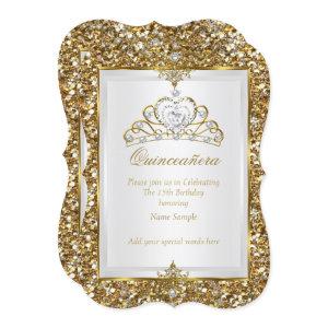 Quinceanera Gold Glitter White Pearl Tiara 2