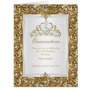 Quinceanera Gold Glitter White Pearl Tiara Photo