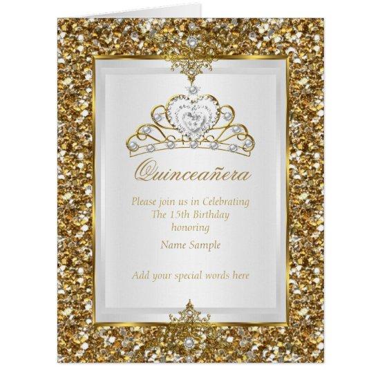 Quinceanera Gold Glitter White Pearl Tiara Photo