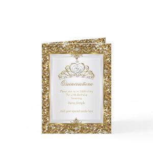 Quinceanera Gold Glitter White Pearl Tiara Photo