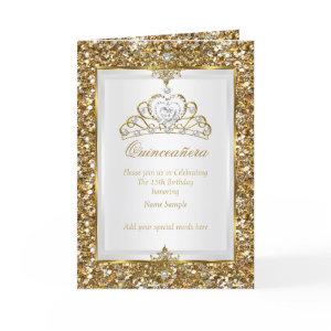 Quinceanera Gold Glitter White Pearl Tiara Photo
