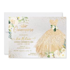 Quinceañera, Gold Glitters Gown Cream Roses