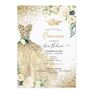 Quinceañera, Gold Glitters Gown Cream Roses