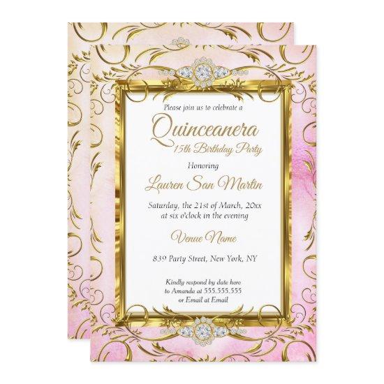Quinceanera Gold Pink Diamond Photo Birthday Party