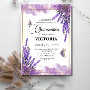 Quinceañera gold Purple lavender Floral Butterfly