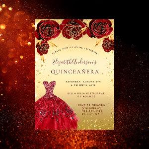 Quinceanera gold red glitter dress florals