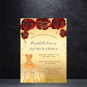 Quinceanera gold red glitter dress florals