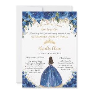 Quinceañera Gold Royal Blue Floral Dama Request