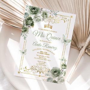 Quinceañera Gold & Sage Green Mexican Butterfly