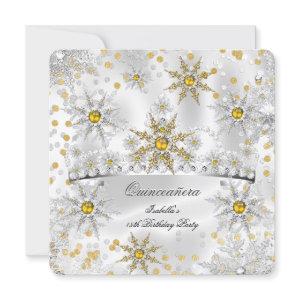 Quinceanera Gold Silver Snow Winter Wonderland