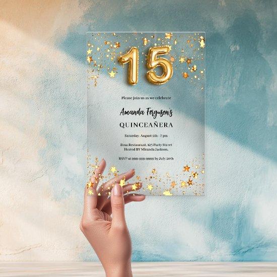 Quinceanera gold stars clear acrylic