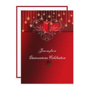 Quinceanera Gold Stars Red Ruby & Red Roses
