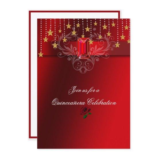 Quinceanera Gold Stars Red Ruby & Red Roses