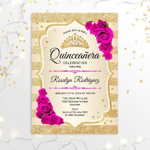Quinceanera - Gold Stripes Pink