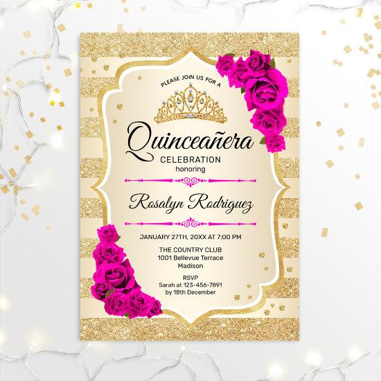 Quinceanera - Gold Stripes Pink