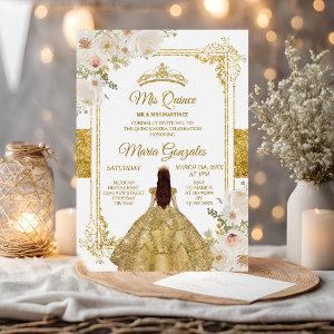 Quinceanera Gold & White Floral Birthday Crown