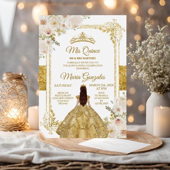 Quinceanera Gold & White Floral Birthday Crown