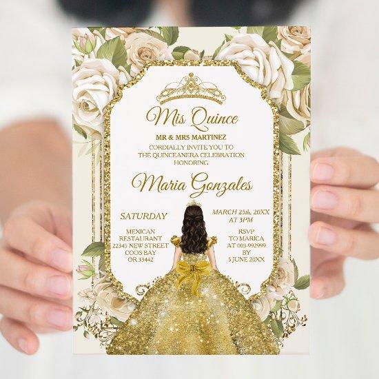 Quinceanera Gold & White Floral Birthday Crown