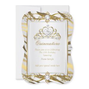 Quinceanera Gold Zebra White Pearl Tiara
