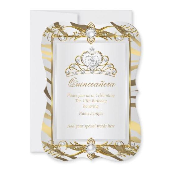 Quinceanera Gold Zebra White Pearl Tiara
