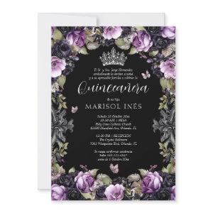 Quinceañera Gótica Morada y Negra con Flores Moody