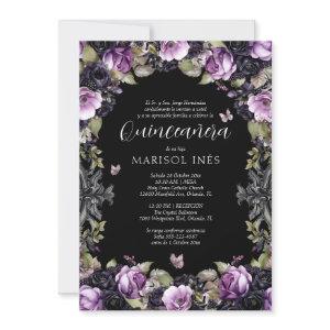 Quinceañera Gótica Morada y Negra con Flores Moody