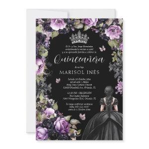 Quinceañera Gótica Morada y Negra con Flores Moody