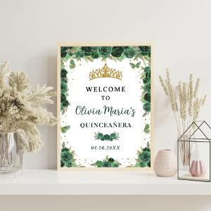 Quinceañera Green Floral Tiara Welcome Sign