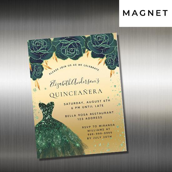 Quinceanera green gold dress  magnet