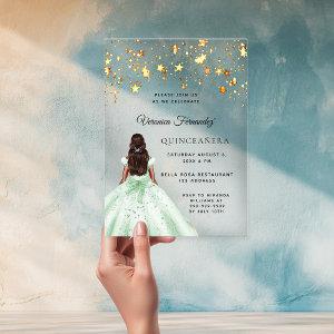 Quinceanera green gold dress stars clear acrylic